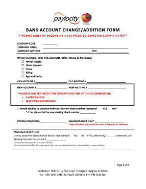 Bank Account Change Addition Form