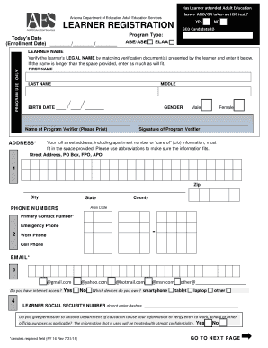 Arizona Adult Education Learner Registration Form