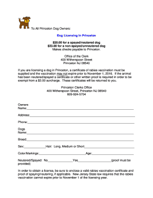 Princeton Dog Licensing Form