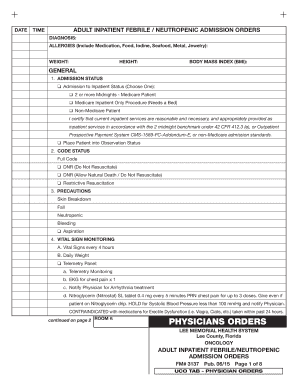Adult Inpatient Febrile Neutropenic Admission Orders
