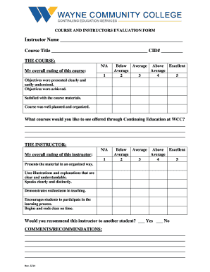 Course and Instructor Evaluation Form