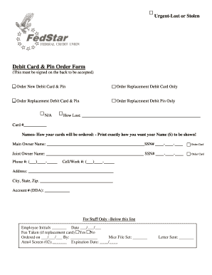Lost or Stolen Debit Card Order Form