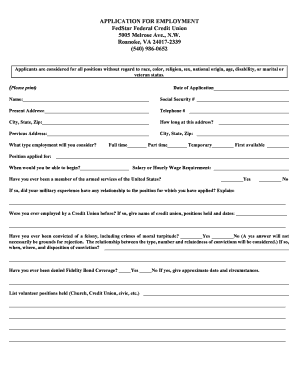 FedStar Federal Credit Union Employment Application
