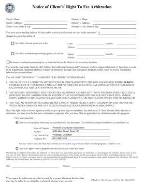 California Client Fee Arbitration Notice