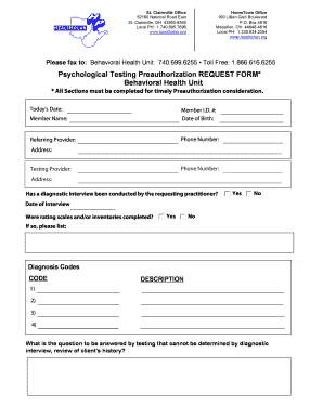 Psychological Testing Preauthorization Request Form