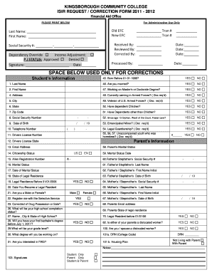 Kingsborough Community College ISIR Request/Correction Form