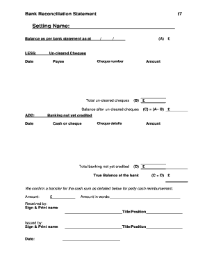 Bank Reconciliation Statement