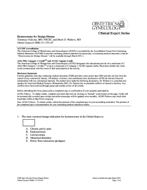 Hysterectomy for Benign Disease CME Quiz