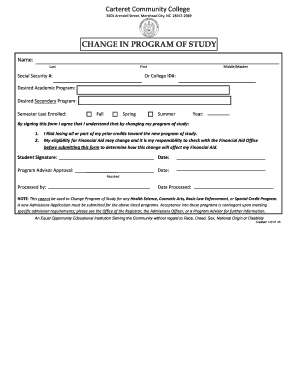 Change in Program of Study Form