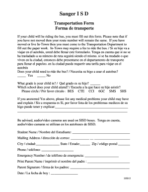 Sanger ISD Transportation Form