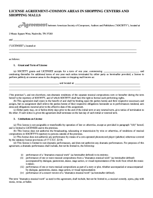 License Agreement for Common Areas in Shopping Centers