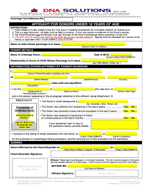Affidavit for Donors Under 18 Years
