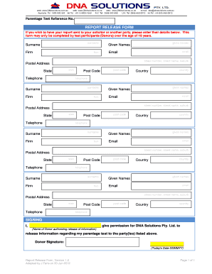 Parentage Test Report Release Form