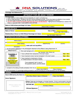 Affidavit for Adult Donor Parentage Test