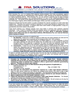 DNA Parentage Test Order Form
