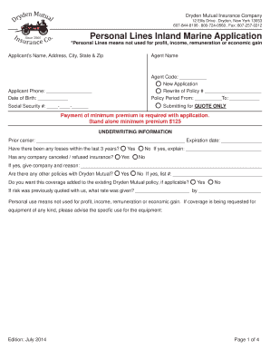 Dryden Mutual Inland Marine Insurance Application