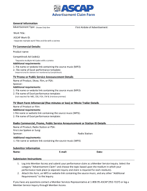 Advertisement Claim Form Final - ASCAP