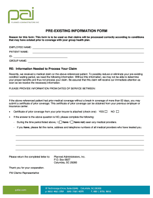 Pre-Existing Information Form