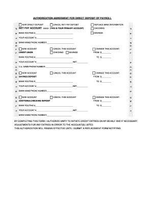 Authorization Agreement for Direct Deposit of Payroll