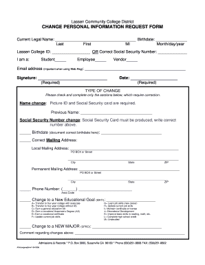 Lassen Community College Change Personal Information Request Form