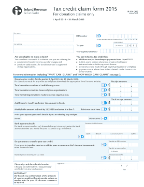 New Zealand Donation Tax Credit Claim Form 2015