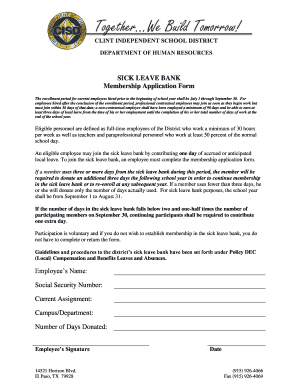 Sick Leave Bank Membership Application Form