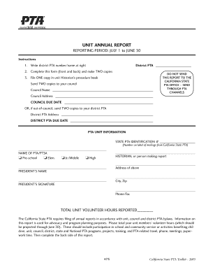 California State PTA Annual Report Form