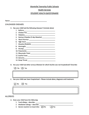 Student Health Questionnaire