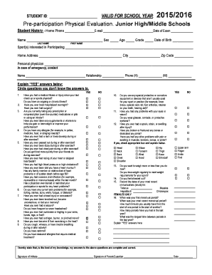 Pre-participation Physical Evaluation Form