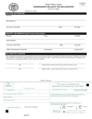 New Jersey Nonresident Seller's Tax Declaration