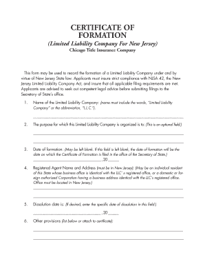 Certificate of Formation for New Jersey LLC