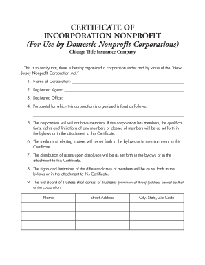 Certificate of Incorporation Nonprofit