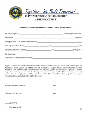 Alternate Student Travel Permission Form
