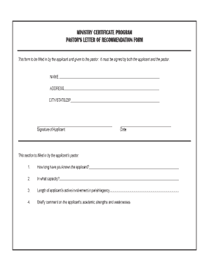 Pastor's Letter of Recommendation Form