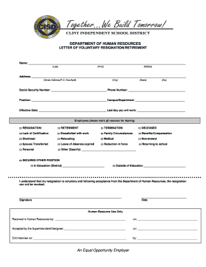Letter of Voluntary Resignation/Retirement