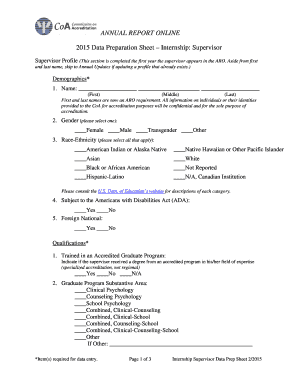 Internship Supervisor Data Preparation Sheet