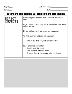 Direct and Indirect Objects Worksheet