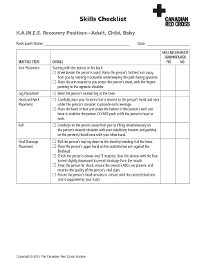 First Aid Skills Checklist