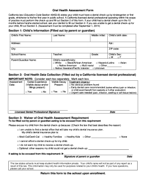 California Oral Health Assessment Form