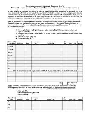 Nebraska Elementary Teaching Endorsement Form