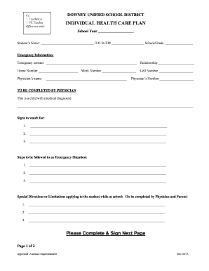 Individual Health Care Plan