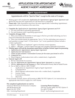 Application for Appointment Agency Agent Agreement