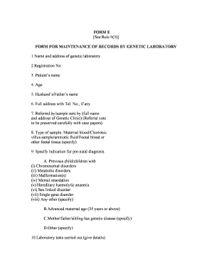 Genetic Laboratory Record Maintenance Form