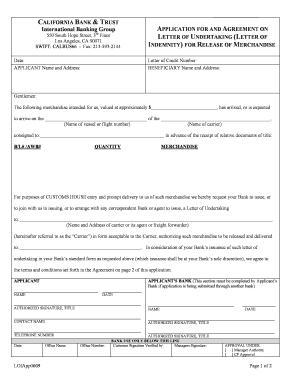 California Letter of Undertaking for Release of Merchandise