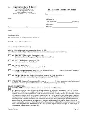 Letter of Credit Transfer Form