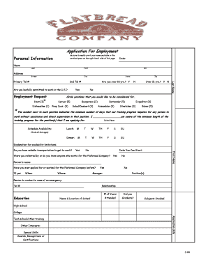 Flatbread Company Employment Application