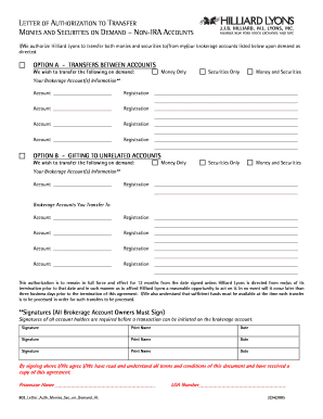 Letter of Authorization to Transfer Monies and Securities