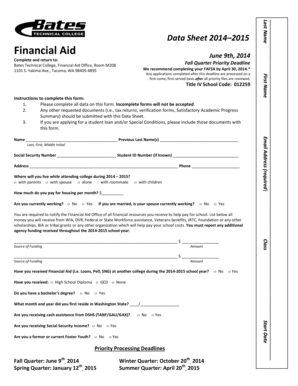 Bates Technical College Financial Aid Data Sheet