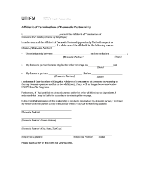 Affidavit of Termination of Domestic Partnership