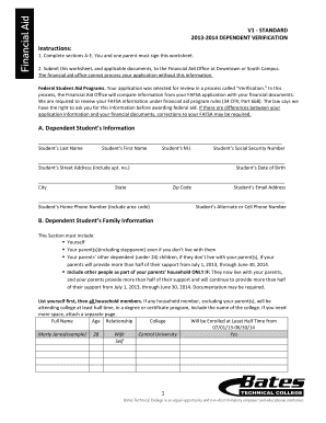 2013-2014 Dependent Verification Form